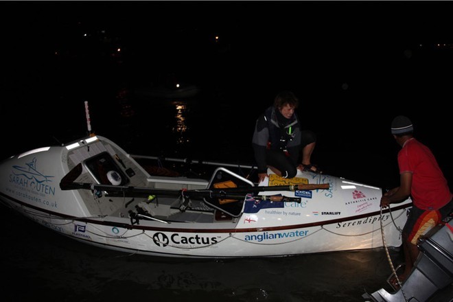 Sarah Outen - first time on land for 124 days - photo René Soobaroyen © SW